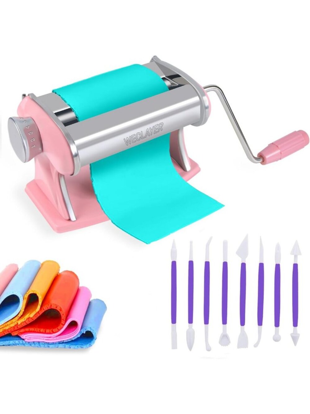 Polymer Clay Press Machine with 8 Tools | Adjustable Thickness Roller for